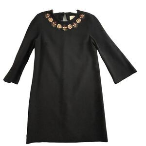 Kate Spade New York Women's size 2 Lucy Black Jeweled Shift Dress, flared sleeve